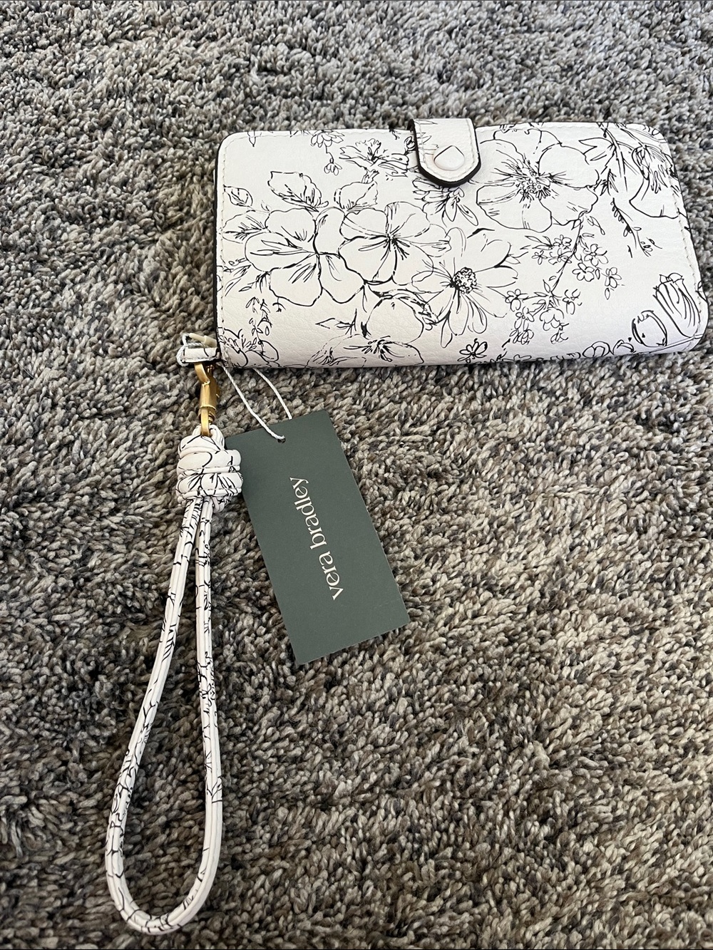 Vera Bradley Cream Floral-Trim Wristlet Wallet. Fits most phones.